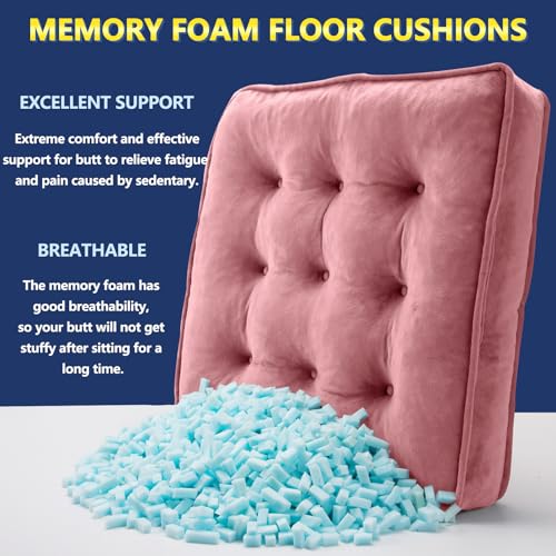1 MIDDLE ONE Floor Pillow Set of 2, Memory Foam Meditation Cushion, Floor Cushions for Adults Sitting, Large Square Seat Cushions for Yoga, Living Room, 20x20 Inch (Pink) - color: Pink, size: 20x20 Inch(Pack of 2)