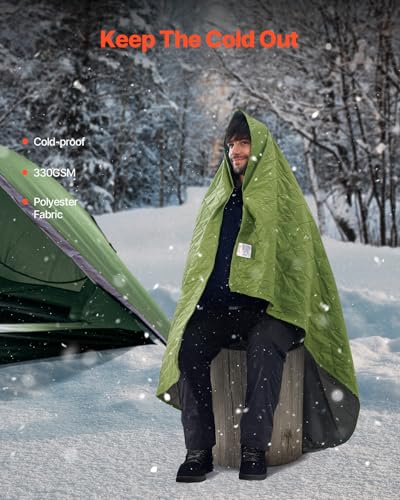 VEVOR Camping Blanket, Large Warm Stadium Blanket, Waterproof & Windproof, 330GSM Polyester Fleece, Flame Retardant, Great for Outdoors, Picnics, Hiking, Sports Events, Travel, 82" x 55", Bicolor - color: Bicolor