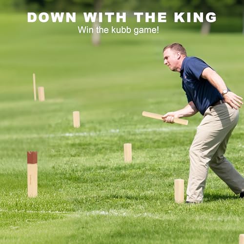 SunNordik Kubb Yard Game Set, Giant Viking Chess Outdoor Tossing Game with Carry Bag, Rubber Wood Backyard Lawn Game for Kids & Beginner - color: Classic