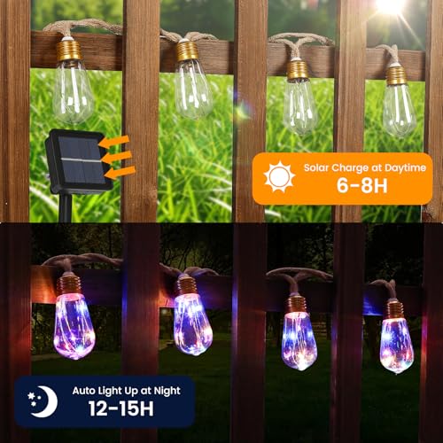 Solar String Lights Outdoor, 24FT Solar Patio String Lights for Outside, Outdoor Solar Lights with 20 Shatterproof Bulbs, Waterproof 8 Light Modes for Garden Fence Balcony Camping Decor - Multicolor - color: Solar-Multicolored