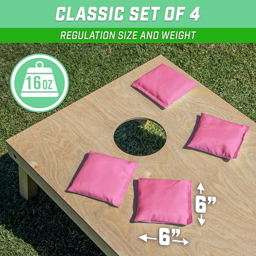 GoSports Classic Cornhole Bean Bags Set of 4-16 Colors Available - Regulation All Weather, Mix and Match - color: Pink, size: 6 X 6"