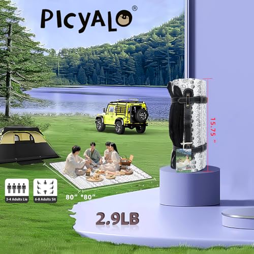 80x80” Double Thickened Picnic Blankets(150g High Density Cotton Stuffed) White Fish Pattern Outdoor Picnic Mat Portable Picnic Blanket Foldable with Leather Carry Strap Beach Blanket - color: White Fish, size: 80"x80"