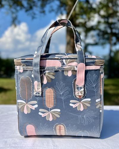 Kwang Min Floral Insulated Lunch Bag for Women,Reusable Lunch Box,Large Cooler for Office,Picnic Outdoors,Premium Quality Waterproof Fabric,Ideal Gift for Outdoors and work (Navy Dandelion) - color: Navy Dandelion