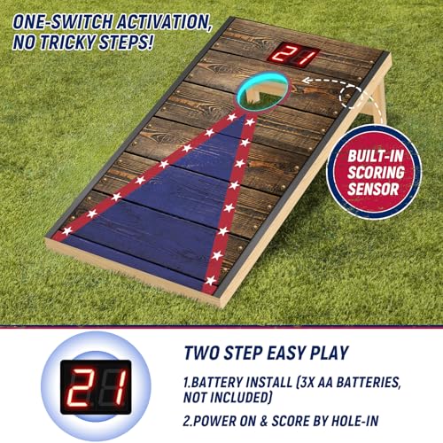 Electronic Cornhole Board Set (4x2ft, 3x2ft, 2x1ft) - Automatic Scoring Corn Hole Game for Adults & Kids - Infrared Sensing Wood Set with 8 Bags & Carry Case for Backyard, Party & Tailgates - size: 3 x 2 ft
