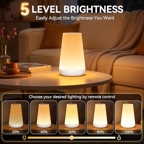 Auxmir Rechargeable LED Night Light, Touch & Remote Control Bedside Lamp with 13 Colors, 5 Brightness Levels, Portable Table Lamp for Kids Baby Nursery, Bedroom, Bathroom, Camping, White - color: White