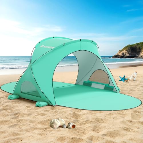 Raynesys Beach Tent Sun Shelter, Sun Shelter for 1-3 Person, Beach Shade Tent, Beaches Shade with 2 Zippered Doors, Portable Tents for Camping Fishing, Green - color: Green, size: For 3 Person