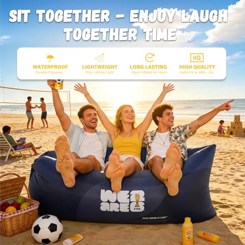 MESUCA FIFA World Cup 2026 Edition Inflatable Sun Lounger, Air Sofa, Blow Up Couch, 210T Polyester Inflatable Camping Chair is Ideal for Backyard, Beach, Travel, Picnics and Music Festivals Black - color: Black