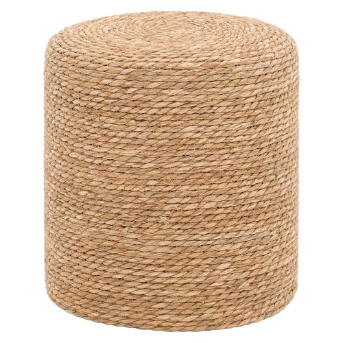 16'' Round Ottoman Natural Seagrass Braided Poof Hand Weaving Round Ottomans Boho Footrest Stool for Home Living Room Bedroom Patio(Natural) - color: Natural