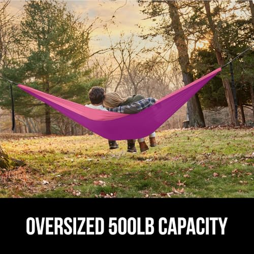 GORILLA GRIP Durable Camping Hammock with Heavy Duty Tree Straps, Portable Hammocks for Outside, Easy to Use Travel Swing Chair, Outdoor Camper Hiker Essentials, Backpacking Gear Gifts, Double, Purple - color: Purple/Pink, size: Double (10' x 6.5')