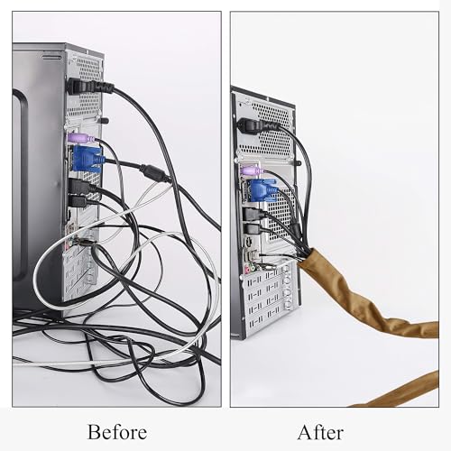 StangH Extendable Cord Organizer Lamp Cord Cover - Wrap Wire Cable Cover Sleeve Holder Cord Management System Mini Cable Hider for TV/Media/Home Theater, Gold Brown, 48 Inch Long 1 Pc - color: Gold Brown, size: 48"L x 4.5"W-1PACK