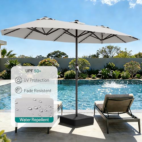 AreShark 13 FT Patio Umbrella with Solar Lights, Double-Sided Outdoor Table Umbrellas with Crank, Large Rectangular Market Umbrella for Porch, Lawn, Pool, Backyard, Light Gray - color: Light Gray, size: 6.5x13 Ft