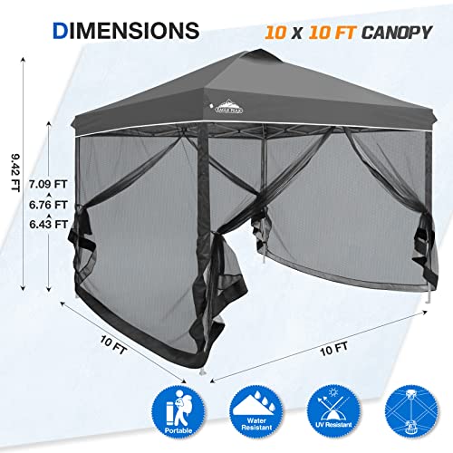 EAGLE PEAK 10x10 Outdoor Easy Pop up Canopy with Netting, Instant Screen Party Tent with Mesh Side Walls, Gray - color: Gray