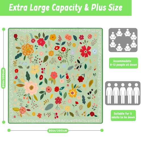 Picnic Blankets Waterproof Extra Large, 80"x 80" Outdoor Beach Blanket Sandproof Oversized Foldable Lightweight Portable 3-Layer Camping Mat for Parks,Hiking,Travel,Music Festival(Boho Flower) - color: Green Boho Flower, size: 6'8" x 6'8" (Square)