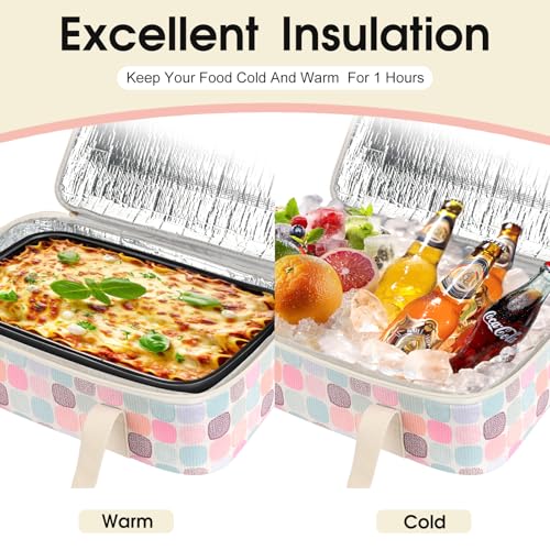 Corduroy Casserole Carrier, Insulated Lasagna Lugger for Hot/Cold Food, Fits 9" x 13" Baking Dish, Thermal Lunch Tote for Potluck & Picnic -Corduroy Colored Grid - color: Corduroy Colored Grid, size: 16x10x4 in