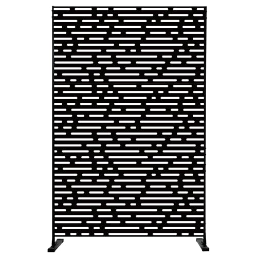 Kozyard Metal Privacy Screen 74" H x 47.2" W Decorative Outdoor Divider with Stand Panels Freestanding Screen Set for Deck Patio Balcony Garden Outdoor&Indoor (Black/Dotted Line) - color: Black/Dotted Line