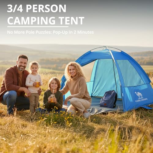 CAMEL CROWN Beach Tent UPF 50+ Sun Shelter for 2/3/5/6 Person, Lightweight Portable Sun Shade with Sand Anchor, Family Beach Day & Outdoor Adventures - color: Aqua Blue, size: 2/3 Person