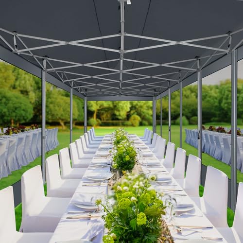COBIZI 10x30 Canopy Tent, Heavy Duty Pop up Canopy with Sidewalls, Waterproof Easy Setup Canopy with Mosquito Netting, Outdoor Instant Screen Tents for Parties, Wedding with Roller Bag, Gray - color: Gray, size: 10x30FT