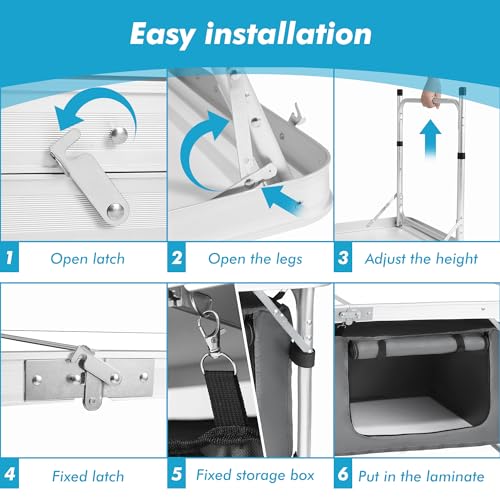 Camp Field Camping Folding Aluminum Table with Adjustable Legs for Outdoor Travel Beach, Backyards, BBQ, Party and Picnic Foldable Table - color: Whitebig