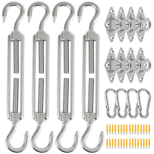 80Pcs Sun Shade Hardware Kit 6 Inch,Sunshade Hardware Kit for Triangle Rectangle Shade Sail Installation ShadeSail Fixing Accessories Stainless Steel for Garden Outdoor Patio Canopy Awning Attachment - color: Silver 80Pcs