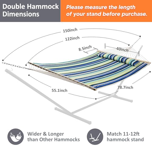 SUNCREAT 2 Person Hammocks for Trees, Lightweight Hammock for Outdoor, Patio, Garden, Backyard, Green Stripes - color: Green Stripes