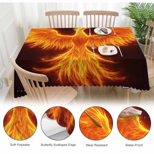 Fire Bird Decorative Table Cover for Kitchen, Fantasy Fire Phoenix Bird Oblong Tablecloth Dining Table Cloth Tabletop Tablecloths for BBQ Picnic Coffee 52"X70", 4-6 Seats - color: Fire Bird