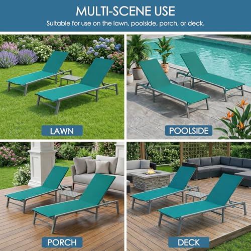 Kozyard Outdoor Foldable Lounge Chair, Aluminum Frame Patio Lounger with 5-Position Adjustable Backrest, Breathable Textilene Fabric, Assemble-Free, Reclining Full-Flat Poolside(MintGreen, No Table) - color: Mintgreen