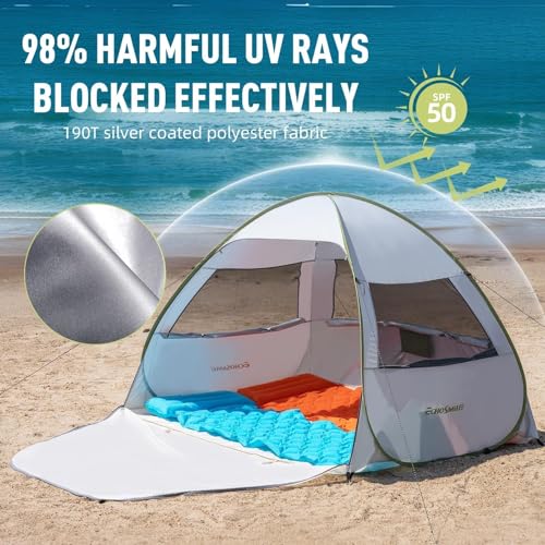 EchoSmile Pop Up Tent for 4 Person Family, Beach Tent Sun Shelter with UPF 50+ UV Protection & Waterproof, Lightweight & Easy Automatic Setup Portable Cabana for Outdoor Travel (Green) - color: Green