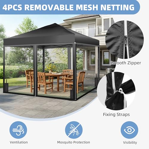 GDY 10x10 Pop up Canopy Tent with Mosquito Netting, Easy up Gazebo for Patio, Camping and Garden, Includes 4 Sandbags, Black - color: Black, size: 10x10 with Mosquito Netting