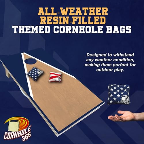 Cornhole365 Themed Cornhole Bag - All-Weather, Heavy-Duty & Durable Polyester Fabric, Resin Filling, Double-Stitched Duck Cloth - Professional Cornhole Bean Bags for Indoor & Outdoor Use - Set of 8 - color: Stars & Stripes