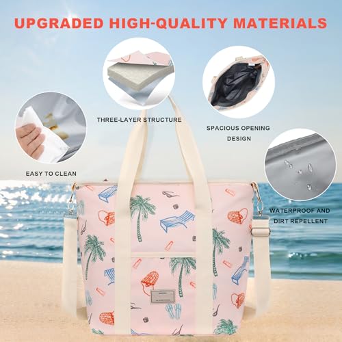 Nanxson 9L/15L/29L Extra Large Insulated Lunch Bag for Women Adult Reusable Leakproof Picnic Lunch Box Freezable Cooler Tote Bag (29L,B-Pink Cocos) - color: B-Pink Cocos, size: 29L