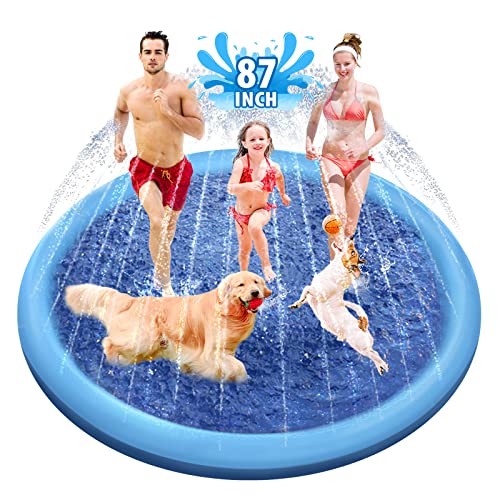 Raxurt Splash Pad for Kids and Dog, 87IN Non-Slip Large Baby Play Mat, Thickened Durable Dog Pool Toys, Sprinkler Outdoor Water Toys for Ages 3-12 Boys Girls, Parent-Kids, Blue - color: Blue, size: 87in