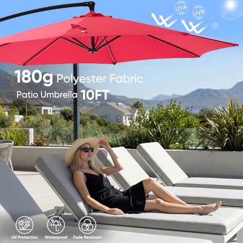 NEWBULIG 10FT Patio Umbrella, Offset Cantilever Outdoor Patio Table Umbrella, UV Protection, Fade Resistant Fabric, Easy Tilt Adjustment for Pool, Deck, Garden, Backyard - color: Bright Red, size: 10ft-Basic