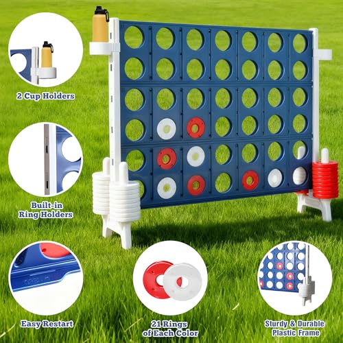 Jumbo 4-to-Score Game Set, Giant 4-in-a-Row Tic Tac Toe for Outdoor Yard & Indoor Party, 4 FT Family Games for Teens and Adults with 42 Big Rings