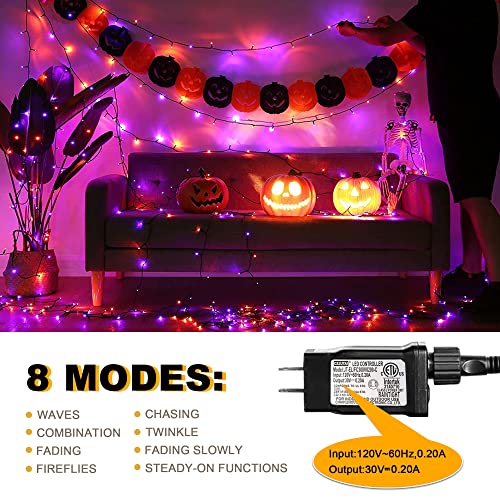 weillsnow 164FT 500 LED Halloween Lights, 8 Modes Waterproof Plug in String Lights for Halloween Indoor Outdoor Yard Party Wedding Garden Home Decorations (Purple & Orange) - color: Orange&Purple, size: 164FT