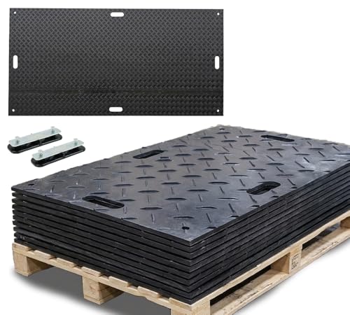4 Pcs Ground Protection Mats - Black, 3' x 8', Heavy Equipment Mats w/ 6 Pcs Single Connectors - color: Black, size: 4 - Pack