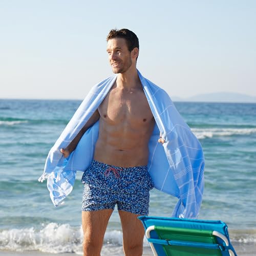 WETCAT Turkish Beach Towel Oversized (38"x71") 100% Turkish Cotton, Made in Turkey - Sand Free, Extra Large, Ultra Soft, Quick Drying, Compact & Lightweight for Travel - Light Blue - color: Light Blue, size: Beach Towel (38" x 71")