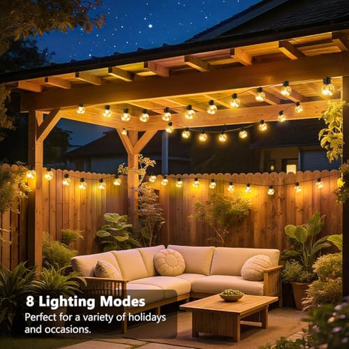 Outdoor String Lights Battery Powered, 20ft 15 G40 Warm White LED Bulbs Hanging Lights Dimmable with Timer, IP65 Waterproof Globe Bulb Shatterproof for Patio Backyard Balcony Christmas Decor - color: White, size: 20ft