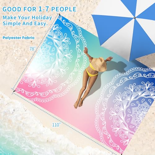 Beach Blanket 78''×110'' Suits 1-7 Adults Waterproof Sandproof Oversized Lightweight Sand Free Beach Blanket Large Picnic Mat for Travel Camping Picnic Hiking - color: Half Mandala, size: 78''x110''