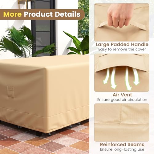 Tangkula Patio Furniture Covers, Outdoor Table Cover Waterproof with Padded Handle & Click-Close Straps, Air Vent, Heavy Duty PU, Rectangle Patio Cover for Outdoor Furniture, 90" W x 50" D x 32" H - size: 90" W x 50" D x 32" H