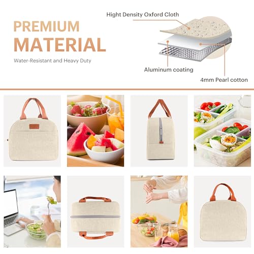 Lunch Bag for Women & Men Adult Insulated Lunch Box, Small Leakproof Cooler Food Lunch Containers Reusable High Capacity Lunch Tote Bags for Work, Travel, Outdoor (Beige) - color: Beige