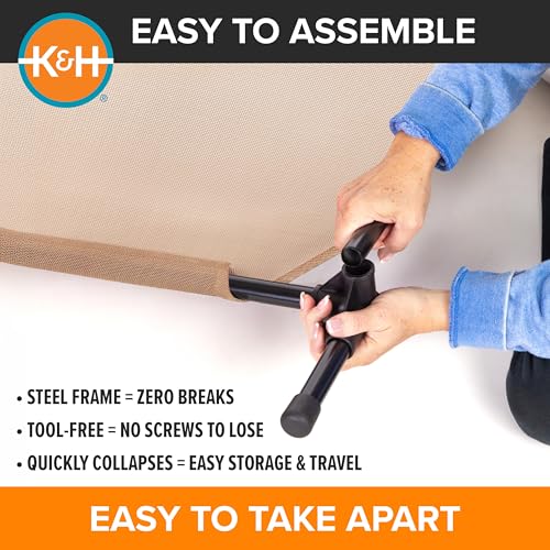 K&H Outdoor Elevated Dog Bed - Cooling Raised Dog Bed for Extra-Large & Giant Pets, Breathable Mesh Hammock Design, Indoor/Outdoor Washable Cover, Portable Metal Frame, Tan, Jumbo 56x38in - color: Tan Mesh, size: Jumbo 56"l X 38"w