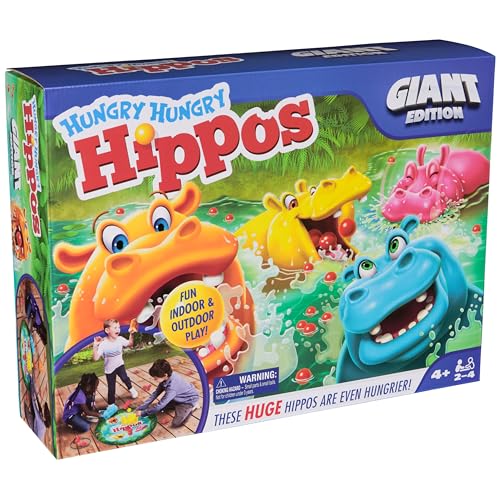 Spin Master Games, Hungry Hungry Hippos Giant Edition, Family Game for Indoor & Outdoor Play with Oversized Board, Preschool Activity, Screenless Activity for Kids, 2-4 Players, Ages 4 & Up - style: Hungry Hungry Hippos