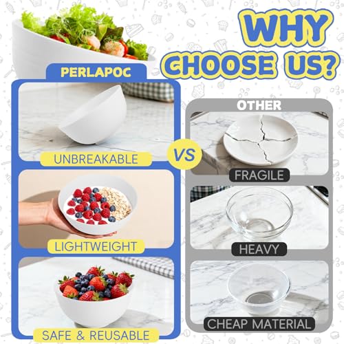 Wheat Straw Bowls 26 OZ, Plastic Bowls Reusable, Unbreakable Cereal Bowls Set of 6, Small Soup Bowl Salad Bowl for Kitchen, Microwave & Dishwasher Safe, White - color: White, size: 26 Oz