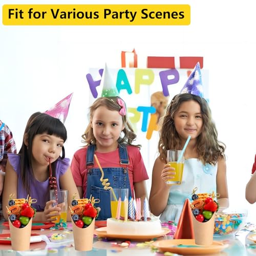 50 Pcs Charcuterie Cups with Skewers, 12 Oz Paper Snack Appetizer Cups with Cocktail Picks, French Fry Holder Brown Kraft , Disposable Popcorn Boxes Cones, Party Board Favor(50 ConeCups + 200 Sticks) - size: 50 Pcs Set