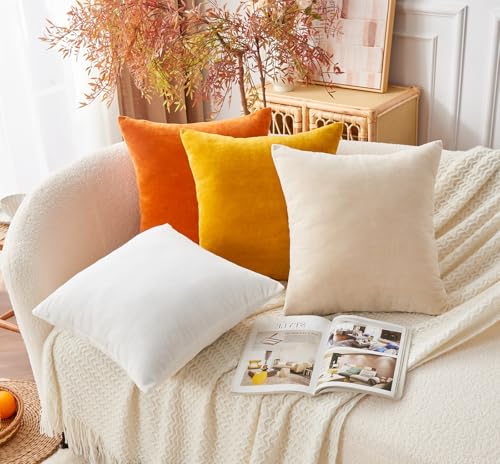 Throw Pillow Covers Burnt Orange Set of 2 18x18 Inch Fall Pillow Covers, Soft Velvet Farmhouse Neutral Decorative Pillowcases for Couch Sofa Bed, Home Boho Decor, Modern Cushion Covers - color: Burnt Orange1, size: 18" x 18" (Pack of 2)