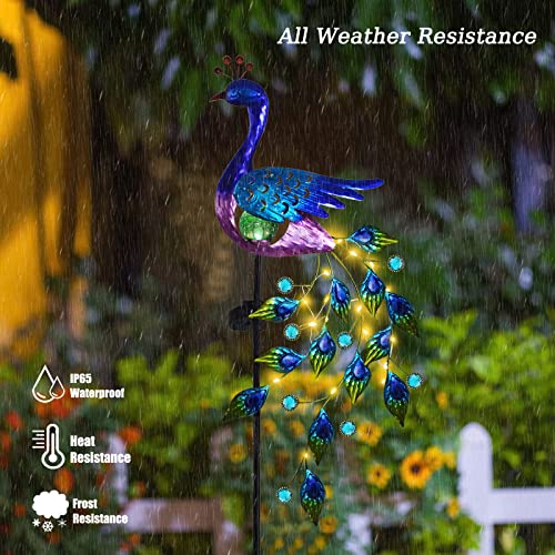 DREAMSOUL Peacock Solar Garden Lights Outdoor Decorative Stake, Waterproof Metal Peacock Garden Decor Solar Powered Landscape LED Path Lights Walkway Patio Decoration Lawn Ornament - color: Purple