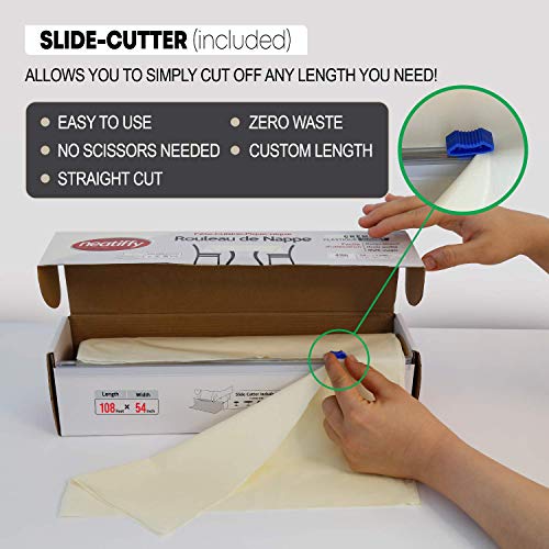 Neatiffy Disposable Plastic Table Cloth Roll | 54 in x 108 Ft Waterproof Tablecloth | Table Cover for Rectangle, Square, Round Oval Tables | Picnic, Party, Banquet, Birthdays, Weddings - Ivory - color: Ivory