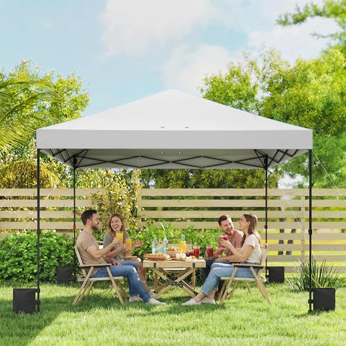 Outsunny 10 x 10 ft Pop Up Canopy Tent with One Push Setup, Easy Setup Outdoor Portable Instant Canopy Shelter with Wheeled Carry Bag, Sandbags, Adjustable Height for Parties, Events, White - color: White