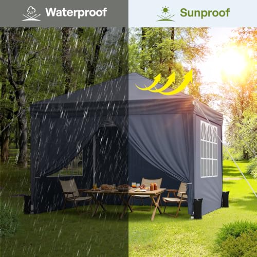 10x10 Pop Up Canopy with Sidewalls, Instant Portable Canopy Tent with Carry Bag for Commercial Events, Camping, Parties - Dark Grey - color: Dark Grey