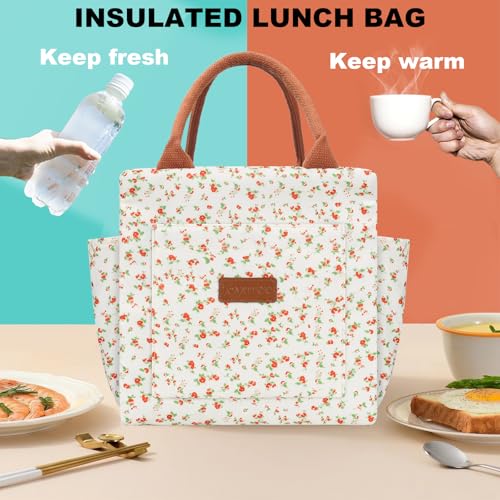 Joymee Lunch Bag Women Insulated Lunch Box Reusable Leakproof Large Spacious Cooler Tote for Women Men Adult with Bottle Holder and Side Pockets for Work Office Travel Picnic -Red Floral - color: 04 Red Floral